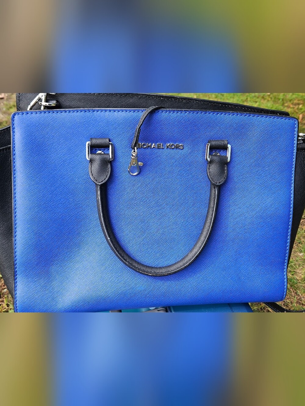 Michael Kors Men's Blue Tote Bag with Black Trim